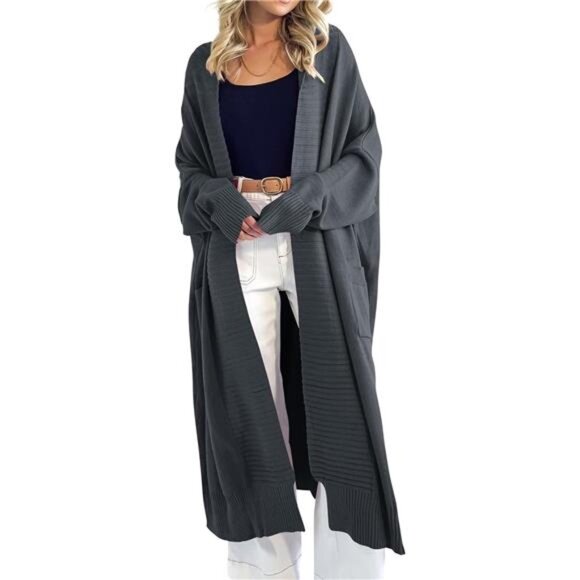 Womens Long Cardigan Sweaters with Pockets Charcoal - Picture 2 of 5